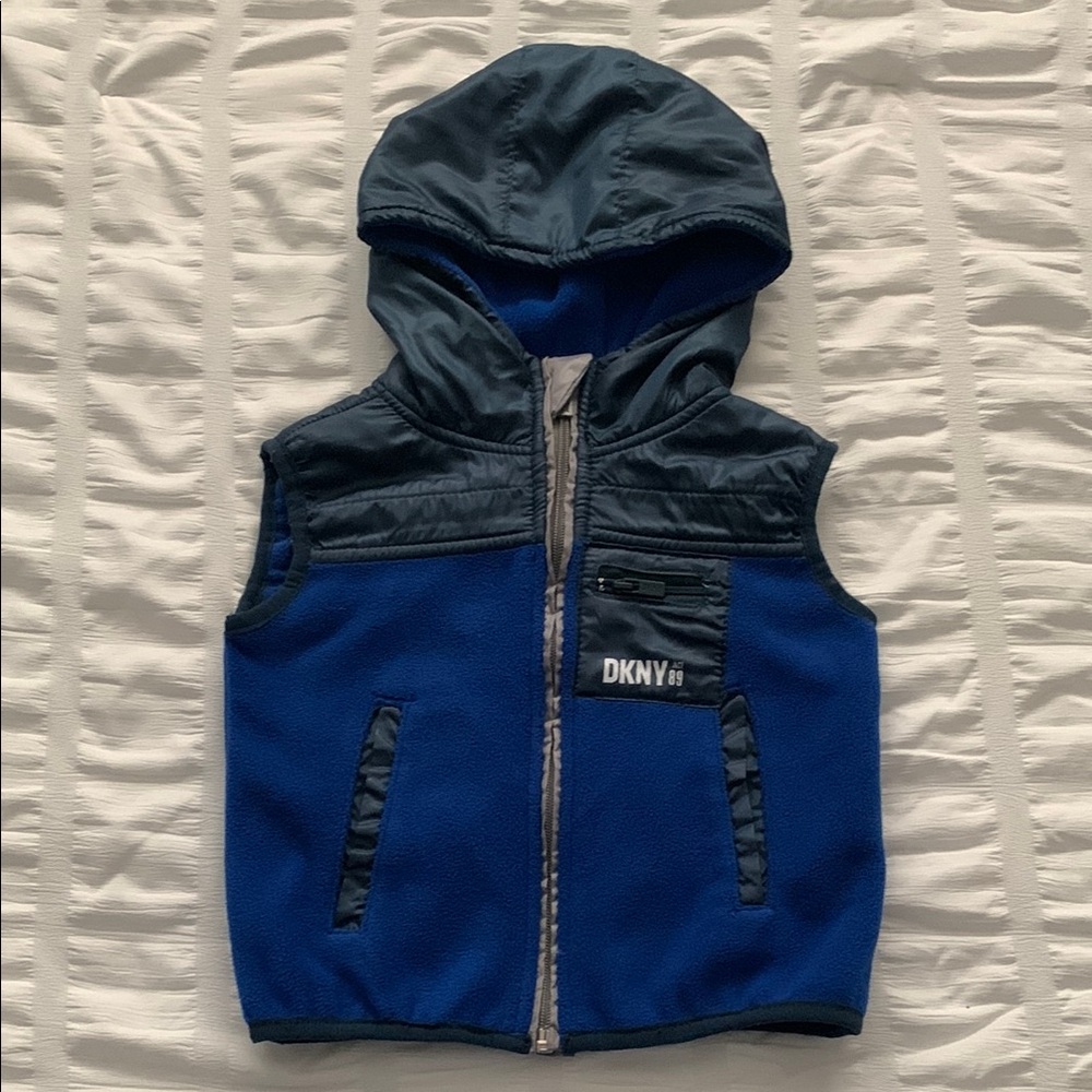 DKNY Navy and Royal Blue Hooded Vest 2T